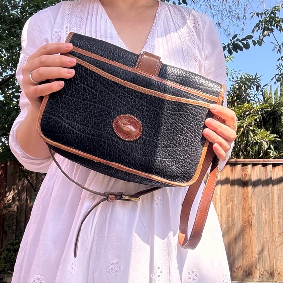Vintage Dooney & Bourke Leather Crossbody Bag Black Brown - Picture 10 of 12
